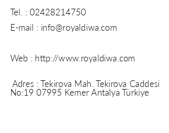 Royal Diwa Tekirova Hotel iletiim bilgileri